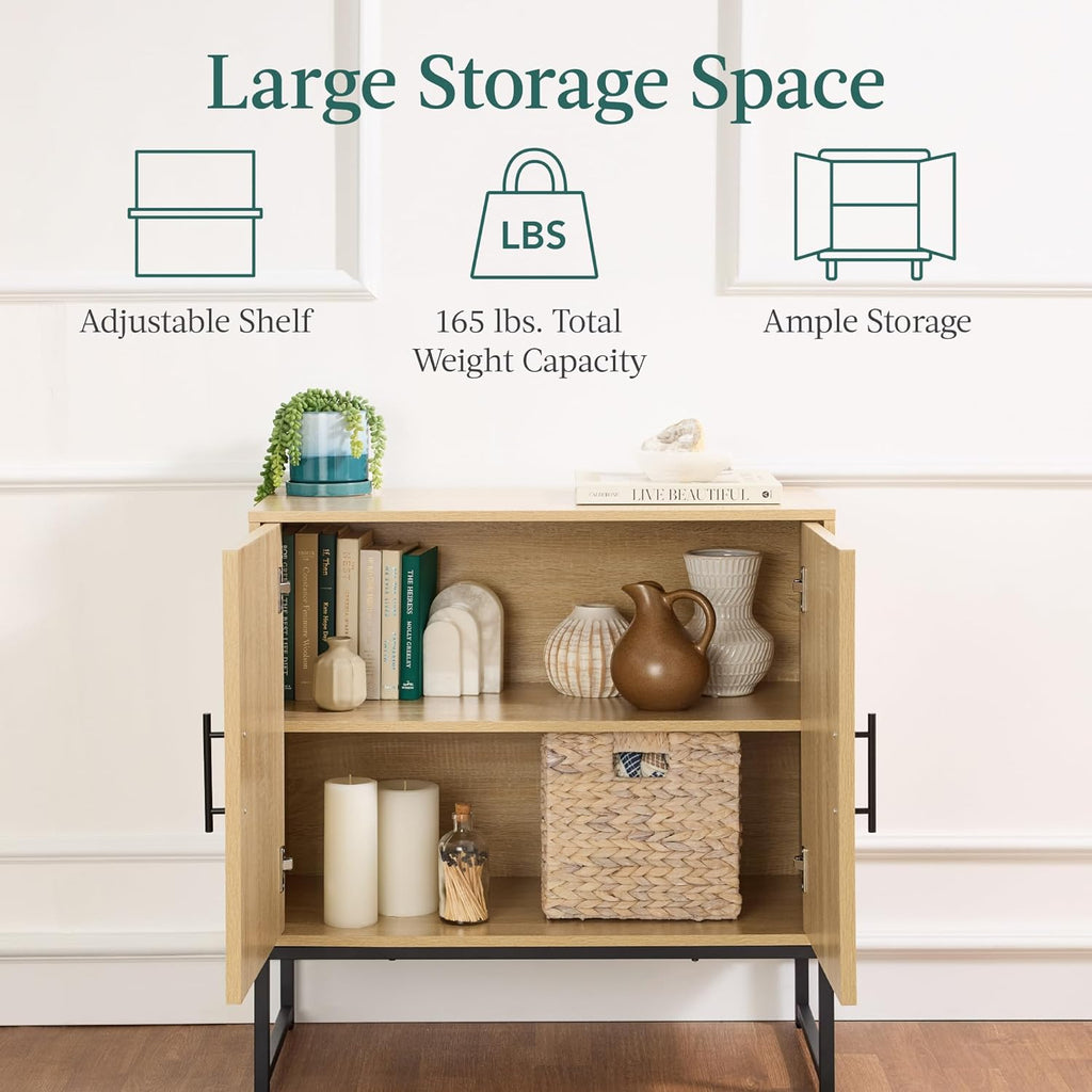 Best Choice Products Slatted Sideboard Buffet Cabinet, Entryway Table, Accent Storage Cabinet, Console Table for Hallway, Living Room, Dining Room – Natural Oak