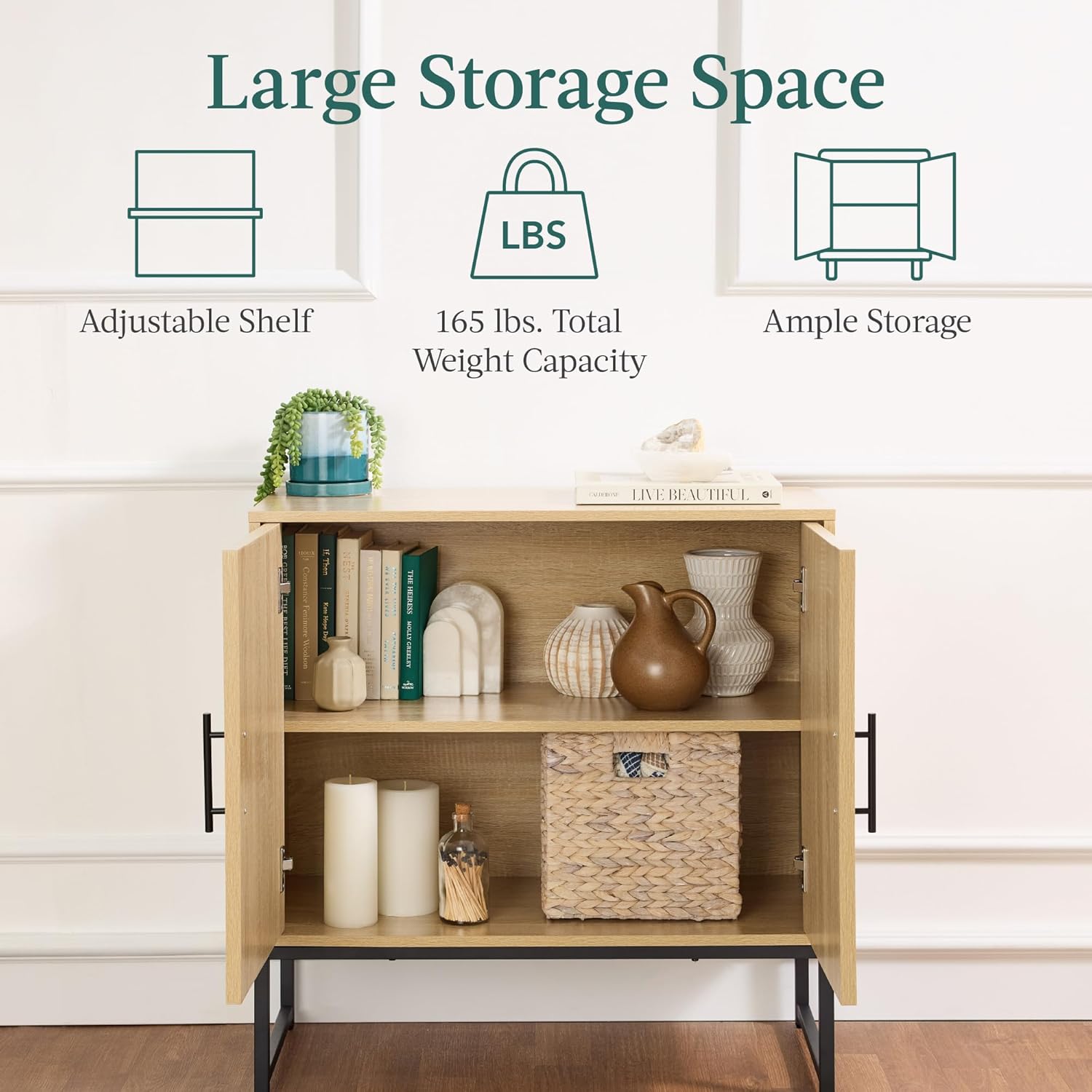 Best Choice Products Slatted Sideboard Buffet Cabinet, Entryway Table, Accent Storage Cabinet, Console Table for Hallway, Living Room, Dining Room – Natural Oak