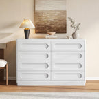 White Dresser for Bedroom with 8 Drawers, 47.2" Wide Dresser for Closet with Deep Drawer, Large Wood TV Stand, Modern Chest of Drawers for Bedroom, Hallway