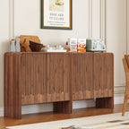 Fluted Sideboard Buffet Cabinet with Storage Set of 3, Mid Century Modern Storage Cabinet with Curved Edge and Adjustable Shelves for Kitchen Dining Room Living Room (Walnut, 3 pcs)