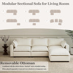 Kmax 97" Modular Sectional Sofa for Living Room, Modern Convertible L Shaped Sofa Couch Oversized Deep Seat Cloud Couch Sleeper with Ottoman, White