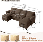 Comfy Cloud Couch Sectional Sofa with Lumbar Pillows, Modern U-Shaped Cloud Sofa with Double Chaise & Deep Seat 4 Seat Sectional Couch for Living Room, or Office, Easy Assembly, Dark Coffee
