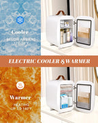 Mini Fridge for Bedroom, 4 Liter/6 Can Skincare Fridge With LED Mirror & Leather Carrying Handle,12v AC/DC Cooler & Warmer Portable Small Refrigerator for Drinks, Makeup, Dorm, Office and Car(White)