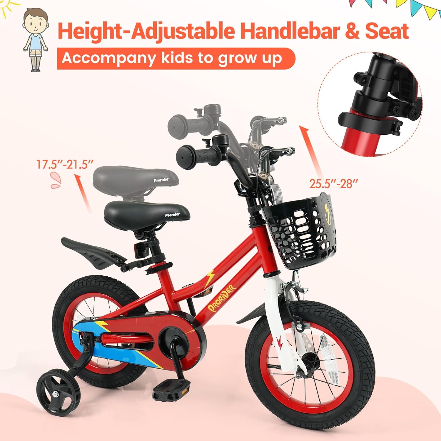 COSTWAY Kids Bike, 12 14 16 18 20 Inch Toddler Bike for Boys & Girls Aged 3-8 Years Old, Kids Bicycle w/Removable Training Wheels, Handbrake & Coaster Brake, Basket, Bell