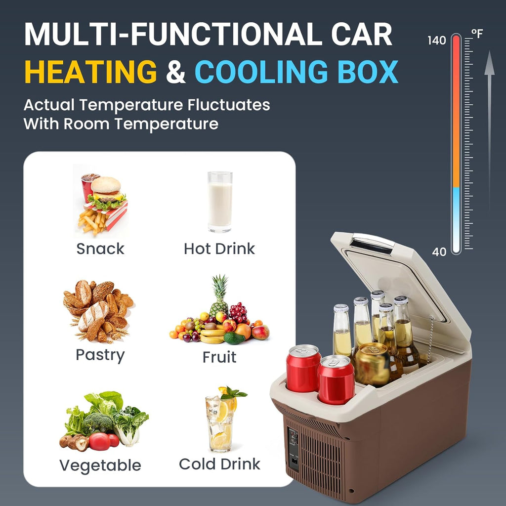 ICEROVER 12V Car Refrigerator Cooler/Warmer 6 Quart (6L) 40℉~140℉,12 Volt DC &110V AC, Electric Car Fridge Portable Compact Camping Cooler,Thermoelectric 12V Small Fridge for Car,RV,Camping (Brown)