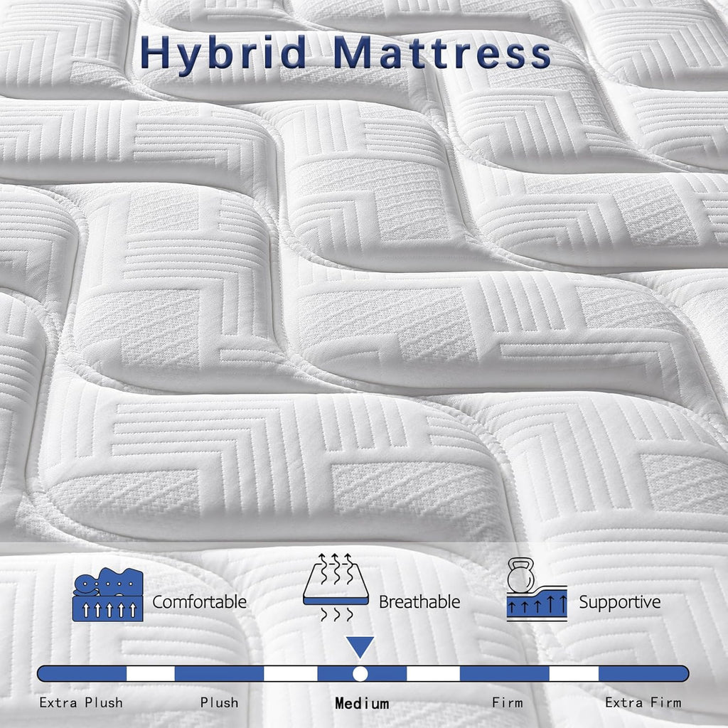 Full Size Mattress 12 Inch, Hybrid Full Mattress with Memory Foam & Pocket Springs, CertiPUR-US Certified, Medium Firm, Motion Isolation, Full Bed Mattress in a Box for Pressure Relief