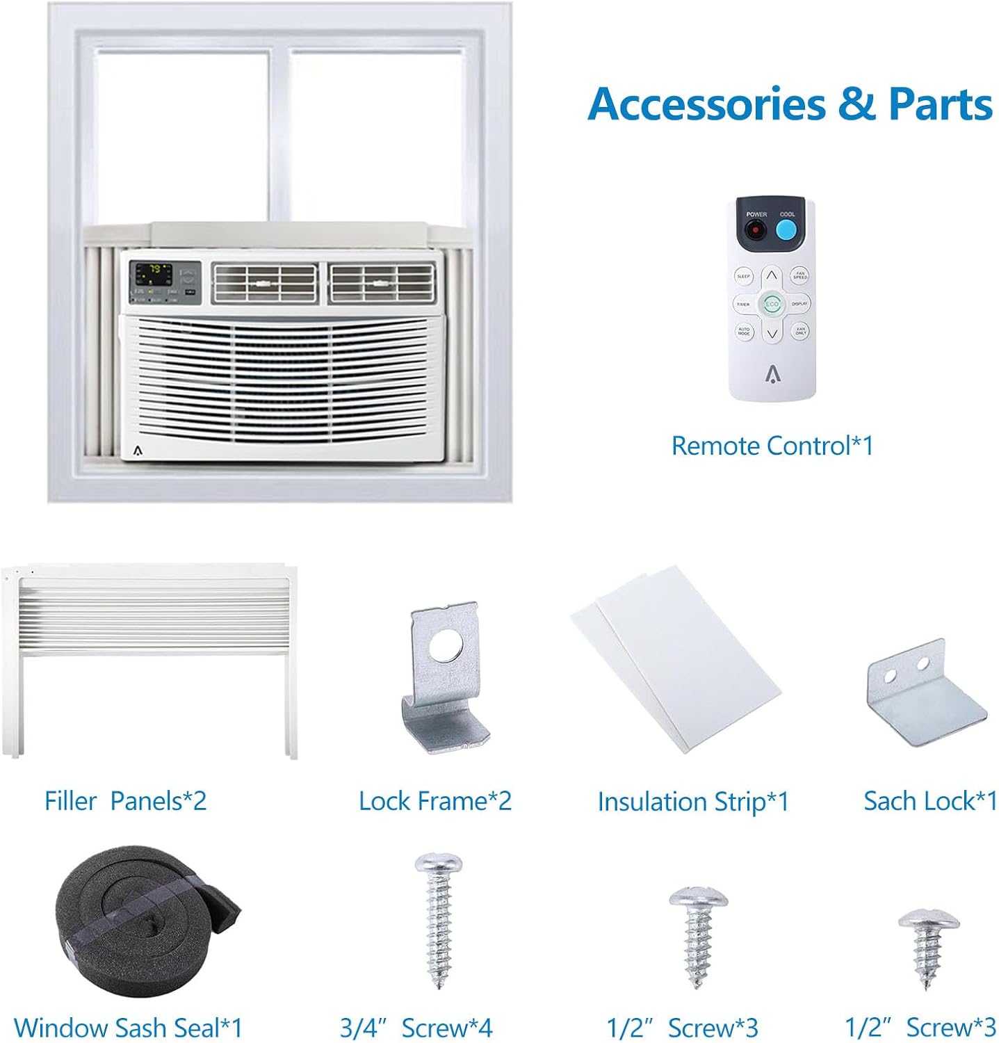 8000 BTU Smart WiFi Window Air Conditioner, Cools Up to 350 Sq. ft., Energy Saving AC Unit with Remote Control, App & Voice Control, 24H Timer, Quiet Operation for Living Room, Office