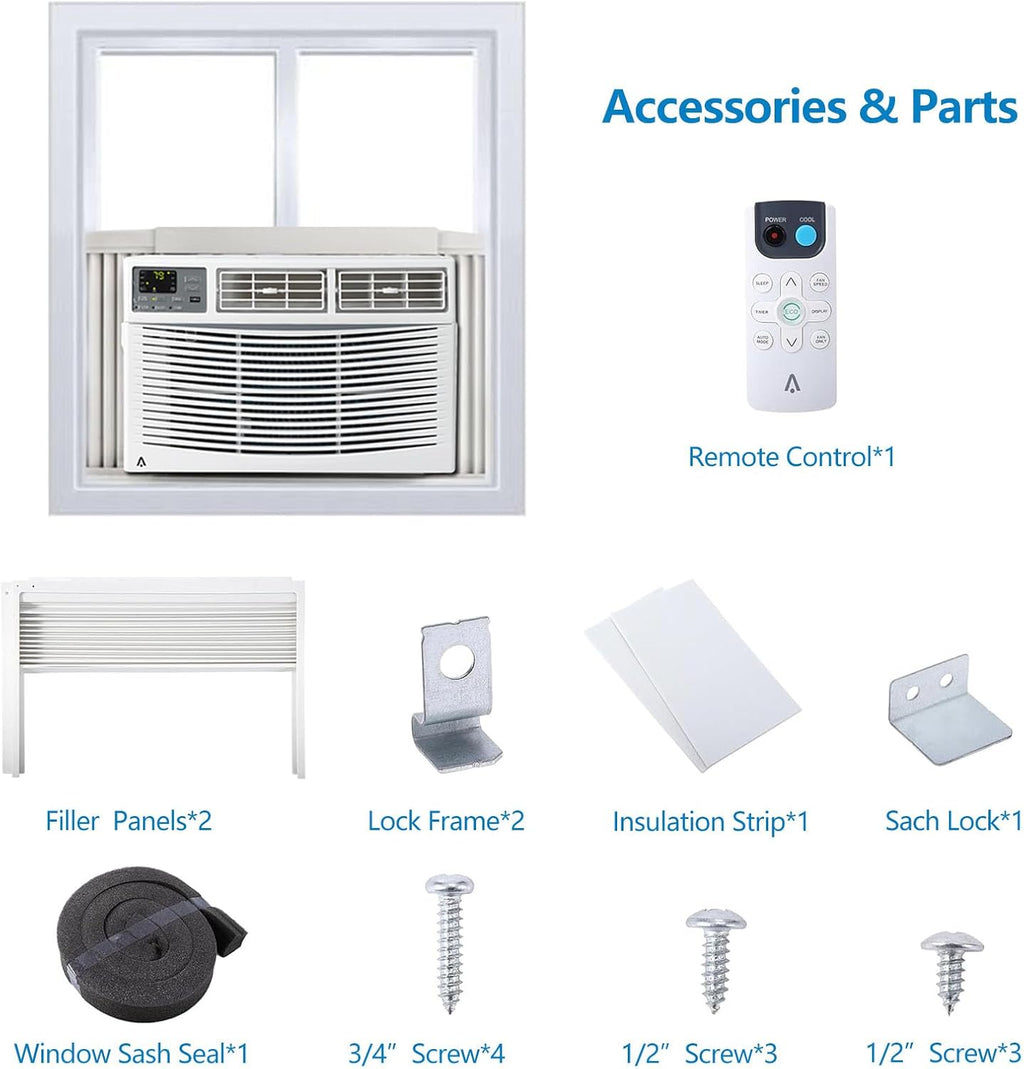 8000 BTU Smart WiFi Window Air Conditioner, Cools Up to 350 Sq. ft., Energy Saving AC Unit with Remote Control, App & Voice Control, 24H Timer, Quiet Operation for Living Room, Office