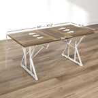 HOMCOM 47"-63" Expandable Dining Table for 4-6 People, Farmhouse Dinner Table with Heavy Duty Metal Trestle Base, Rectangle Kitchen Desk, Distressed Brown