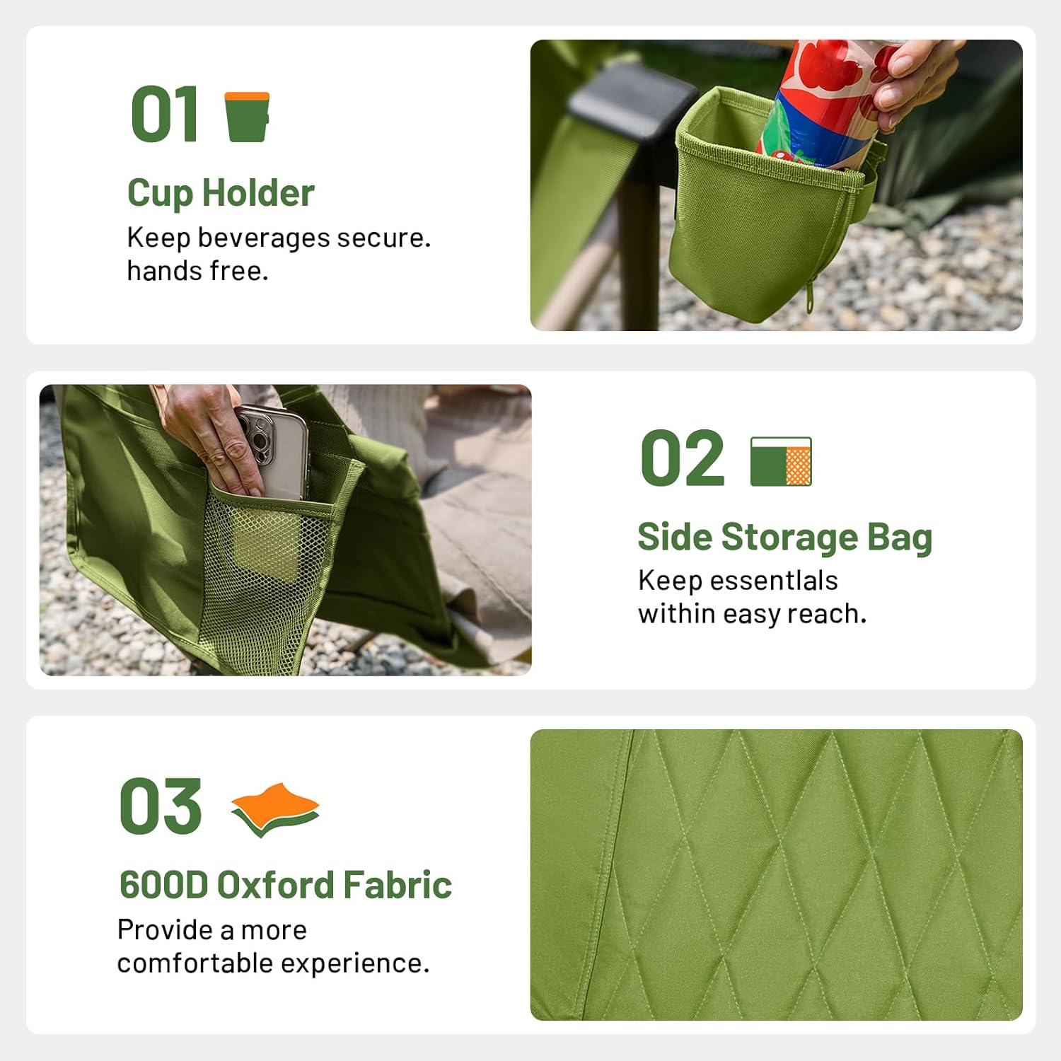 TIMBER RIDGE Hammock Camping Chair with Adjustable Backrest, Heavy Duty Folding Hammock Chair Supports 300lbs, Portable Hammock Chair for Camping, Travelling and Patio, Green