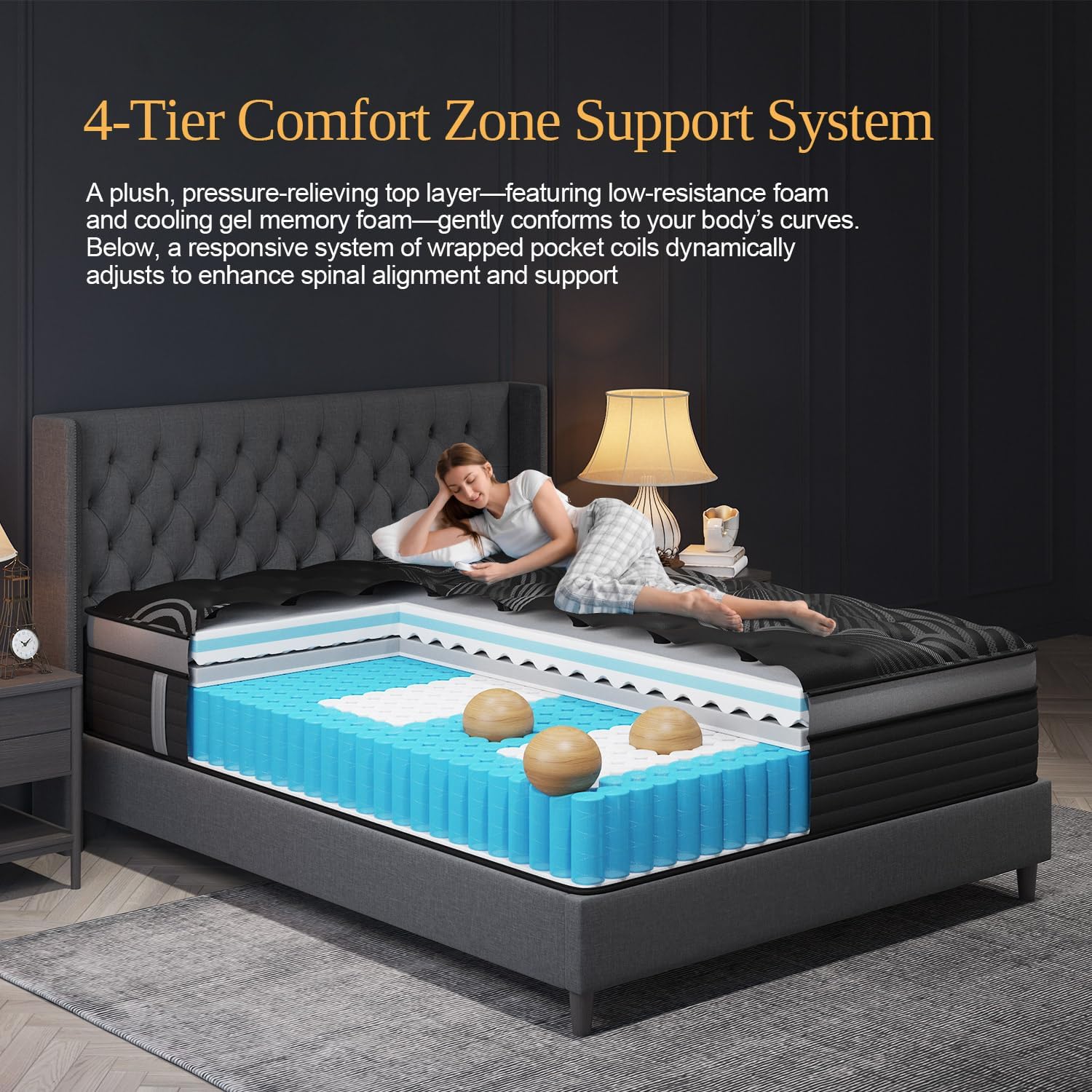 Queen Mattress, 14 Inch Hybrid Mattresses, Medium-Firm Feel with Pocket Springs & Cooling Gel Memory Foam, CertiPUR-US Certified for Enhanced Support, Cooling & Motion Isolation