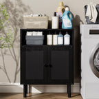 Rattan Storage Cabinet, Boho Accent Cabinet with Double Doors, Small Freestanding Sideboard for Hallway, Laundry Room,Kitchen, Dining Room, Entryway (Black)