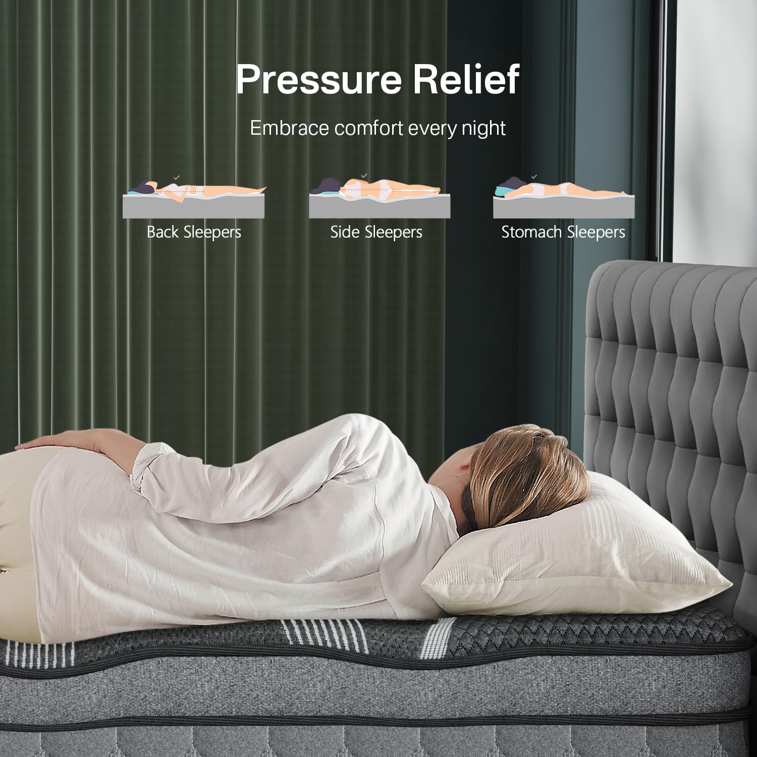 King Size Mattress 14 Inch, Hybrid King Mattress in a Box, Cooling Memory Foam Mattresses with Individual Pocket Springs, Pressure Relief, Fiberglass Free, Motion Isolation, CertiPUR-US