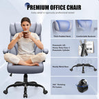 Primy Office Chair, Ergonomic Leather Desk Chair with Flip-up Armrests, Big and Tall High Back Executive Computer & Gaming Chair with Footrest, Comfy Padded, Rocking Function and Lumbar Support(Gray)