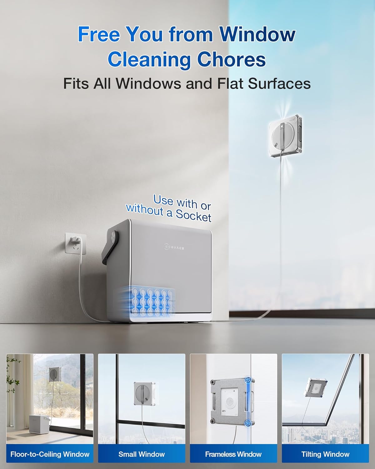 ECOVACS WINBOT W2S Omni Window Cleaning Robot, with 6-in-1 Multifunction Station, TruEdge Edge-to-Edge Precision, Triple Wide-Angle Spray Nozzles, 12-Level Safety System, Dual Power Modes