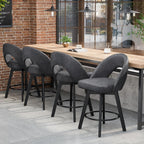 24” Counter Height Bar Stools Set of 2, Modern Swivel Bar Stools with Ergonomic Curved Back, Faux Leather Seat & Solid Wood Legs, Charcoal Grey