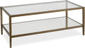 Henn&Hart 45" Wide Rectangular Coffee Table with Mirror Shelf in Brass, Coffee Table coffee tables for living room, studio apartment essentials
