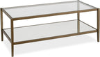 Henn&Hart 45" Wide Rectangular Coffee Table with Mirror Shelf in Brass, Coffee Table coffee tables for living room, studio apartment essentials