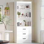 70" H Bookshelf with Drawers, Tall Bookcase with 3-Tier Open Shelves, Bookshelf and Bookcase with Storage Cabinet for Home Office,Living Room(White, 6-Tier)
