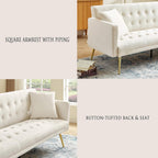 72"Modern Velvet Sofa Bed Futon,Convertible Folding Sleeper Bed Couches with 3 Adjustable Backrests,Tufted Recliner Loveseat with Golden Chrome Legs for Small Living Room Office (Beige+buttons tufted)