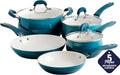 Oster Corbett 8 pc Gradient Teal Forged Aluminum Cookware Set With Ceramic Non-stick - Induction Base - Soft Touch Bakelite Handle and Tempered Glass Lids