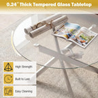 Giantex Round Glass Coffee Table, 31.5" Modern Center Table with Tempered Glass Top & Geometric Metal Frame, Clear Accent Cocktail Table, Small Coffee Table for Living Room, Small Spaces (Silver)
