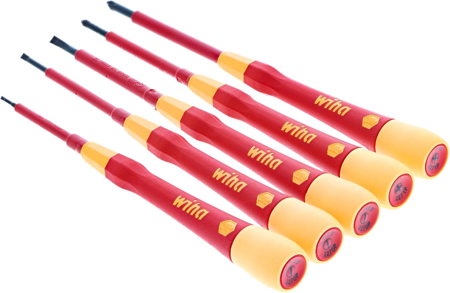 Wiha 32085 Insulated PicoFinish Precision Screwdriver Set, 5 Piece, Slotted & Phillips, 1000V VDE, Black Oxide