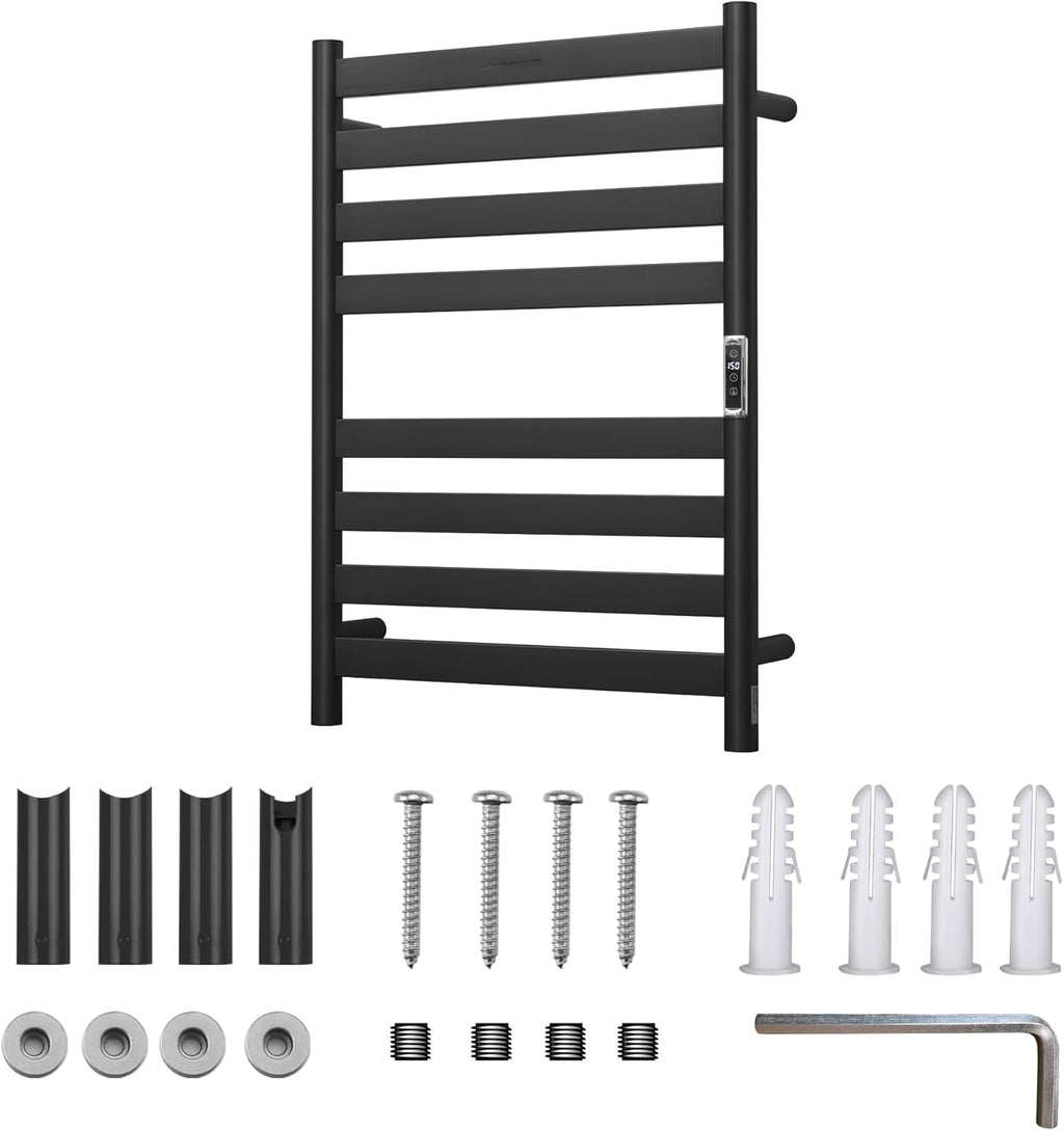 Heated Wall Mounted Electric Towel Warmer Rack,Timer & Temperature Control, 8 Bar Stainless Steel Towel Heater for Bathroom (Black, 8 Bars)