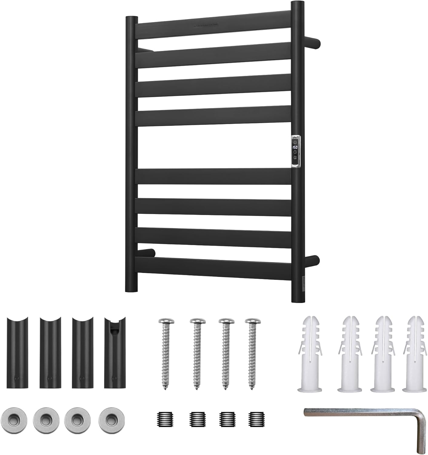 Heated Wall Mounted Electric Towel Warmer Rack,Timer & Temperature Control, 8 Bar Stainless Steel Towel Heater for Bathroom (Black, 8 Bars)