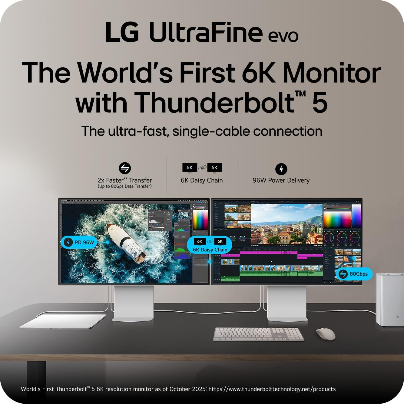 LG 32U990A-S 32-Inch Ultrafine 6K (6144 x 3456) Nano IPS Black Thunderbolt 5 Professional Monitor  60Hz  DisplayHDR 600  Speakers  HDMI 2.1  DisplayPort 2.1  USB-C  Tilt/Height/Pivot Stand  Silver