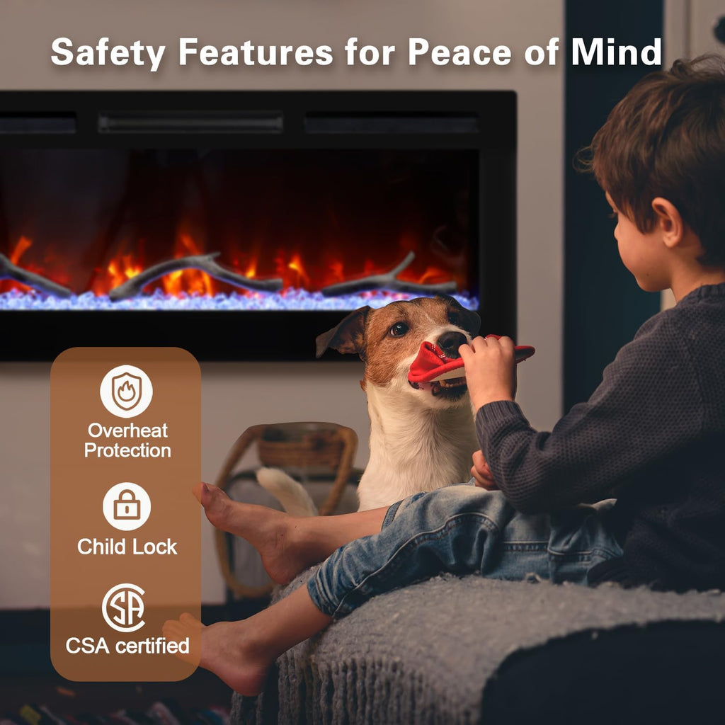Cheerway 72'' Smart WiFi Electric Fireplace Heater, Wall Mounted & Recessed Electric Fireplace Insert w/Timer, Child Lock, Crackling Sound, App & Remote Control, Adjustable Flame,1500W