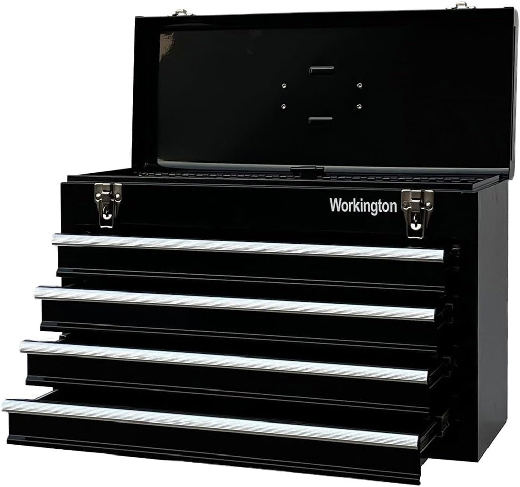 Workington Portable Metal Tool Chest with 4 Drawers, 20" 4-Drawer Tool Chest Cabinet with Ball Bearing Drawer Slides, Steel Tool Storage Box Organizer 4004 Black