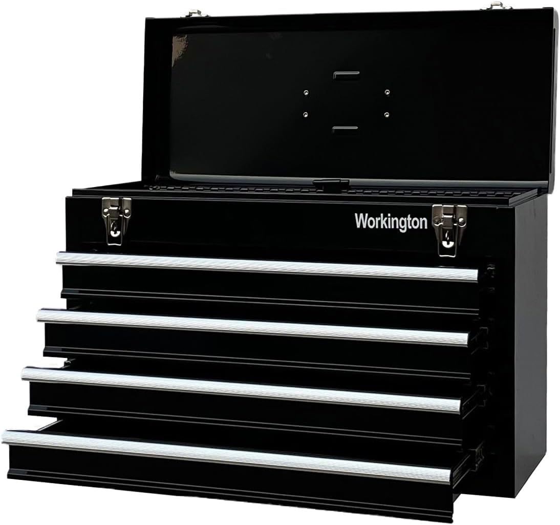 Workington Portable Metal Tool Chest with 4 Drawers, 20" 4-Drawer Tool Chest Cabinet with Ball Bearing Drawer Slides, Steel Tool Storage Box Organizer 4004 Black
