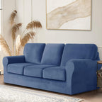 Velvet High Stretch Sofa Covers for 2 Cushion Couch Sofa Slipcovers, Washable Furniture Protector with Drawstring Anti Slip Bottom, Soft and Plush Fabric for Kids and Pet (Dark Blue 7 Pieces)