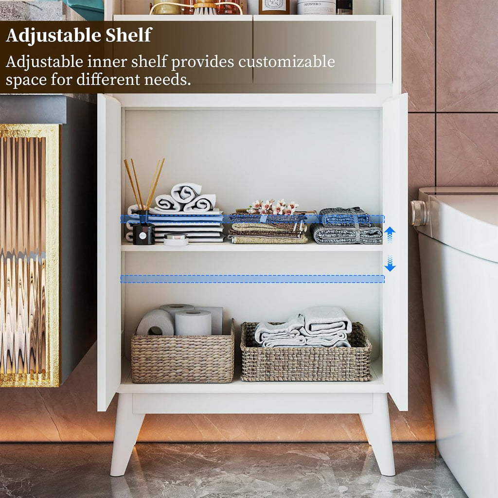Kitchen Storage Cabinet, Buffet Cabinet with Doors and Adjustable Drawers, Modern Accent Sideboard Coffee Bar Cabinet for Living Room, Dining Room, Entryway, White