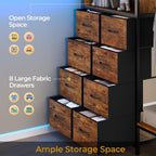 ADORNEVE Full Over Twin Bunk Bed with 8 Storage Drawers, Metal Loft Bed with Led Lights & Storage Shelves, Bunk Beds Twin over Full Size with 13.4" H Safety Guardrail & Ladder, for Kids & Teens, Black