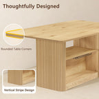 FUQARHY Dining Table for 6, Small Rectangular Kitchen Table for 4 with 2-Tier Storage Shelf, Farmhouse Modern Fluted Wood Table (Yellow Oak)