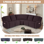 VANSOFY Extra Large Reclining Sectional Couch Covers, Washable 5-Piece Sofa Covers for L Shape Sectional Sofa Corner Seater, Thick, Soft Sofa Slipcovers (5 Seat Recliner Cover, Chocolate)