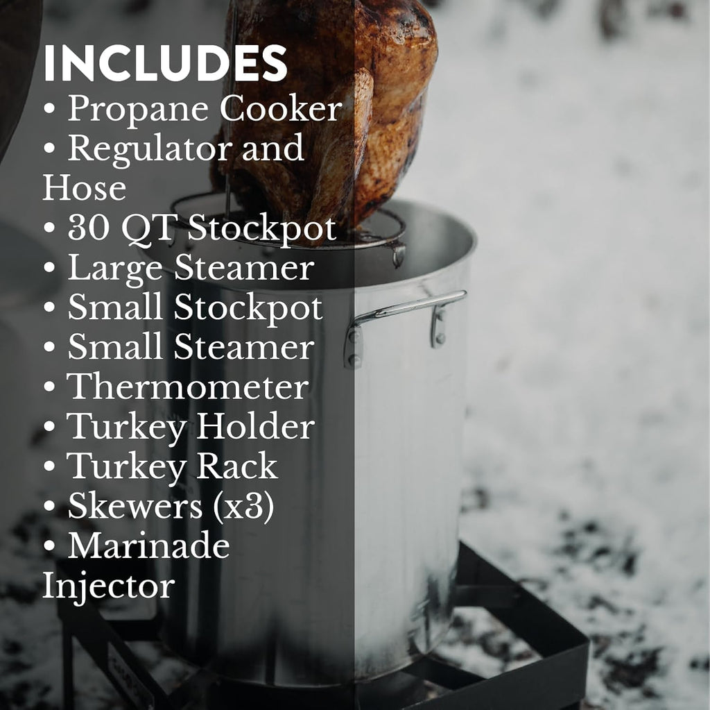 GasOne Large Turkey Fryer Set with Propane Burner – 30QT & 10QT Pots, Complete Set Outdoor Cooker for Turkey, Chicken, Crawfish, Crab, Shrimp