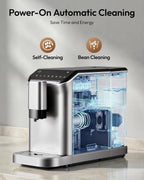 Fully Automatic Espresso Machine, 20 Bar Coffee Maker with Grinder and Integrated Milk Frother, Automatic Espresso Machine with Touch Screen, 15-Grind Settings Coffee Machine for Home, Silver