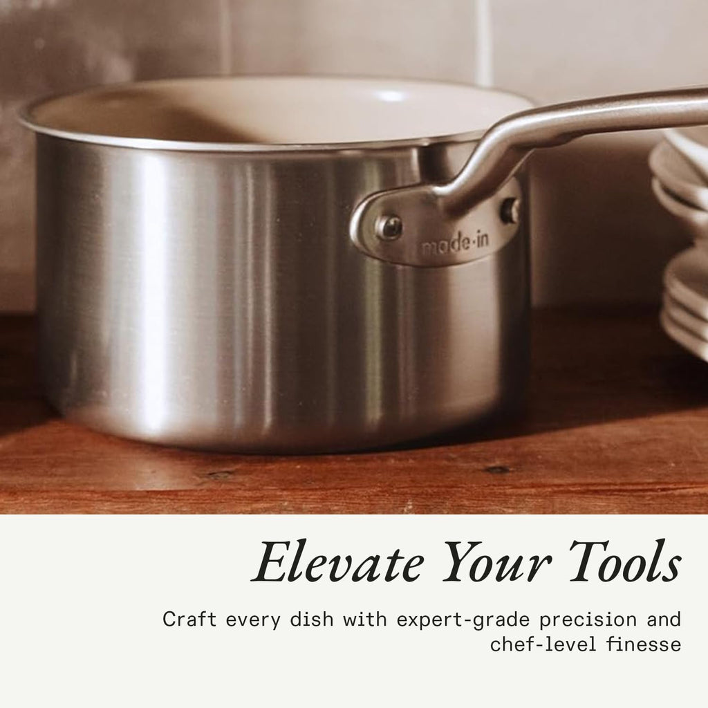 Made In Cookware | 5 Pc Ceramic Non Stick Cookware Set | 5 Ply Clad | Includes Ceramic Non Stick Frying Pan, Saucepan and Saucier with Lid | Professional Cookware