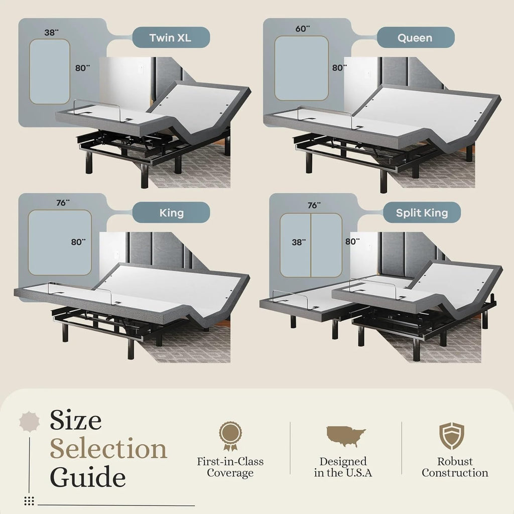 Sven & Son Classic Adjustable Bed Base, Head and Foot Lift, Massage, Under-Bed Lights, USB, Memory, Zero Gravity Smart Frame - Split King