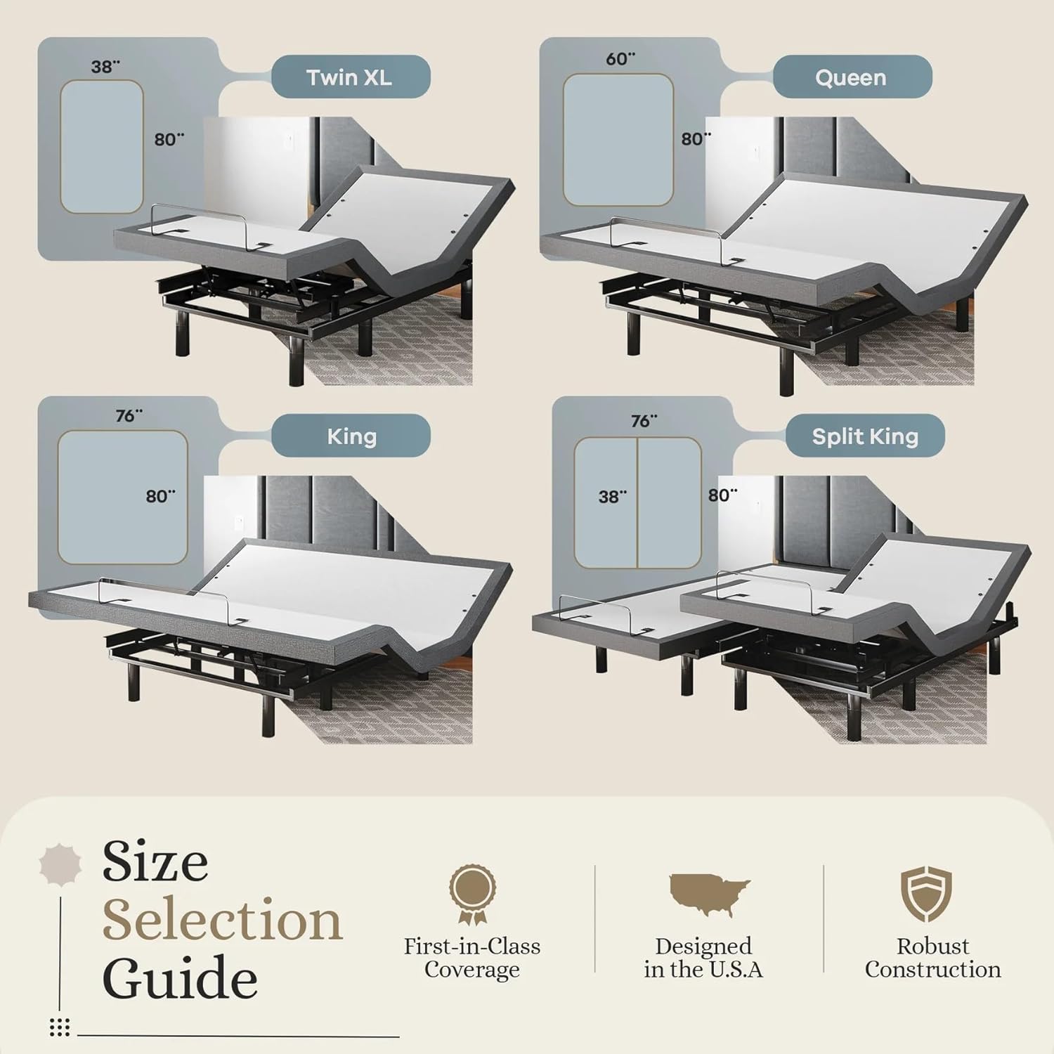 Sven & Son Classic Adjustable Bed Base, Head and Foot Lift, Massage, Under-Bed Lights, USB, Memory, Zero Gravity Smart Frame - Split King