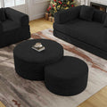 BSHOMGI Nesting Coffee Table Set of 2, Upholstered Round Corduroy Circle Foam Round Side Table for Living Room, Entryway Set, 32"+17" Footrest No Assembly (Black, 32"+17")