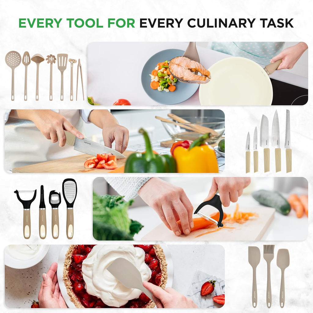Nutrichef 54-Piece Marble Non-Stick Cookware and Bakeware Set, Professional Home Kitchen Collection with Multi-Sized Pots and Pans Set, and Heat-Resistant Tools