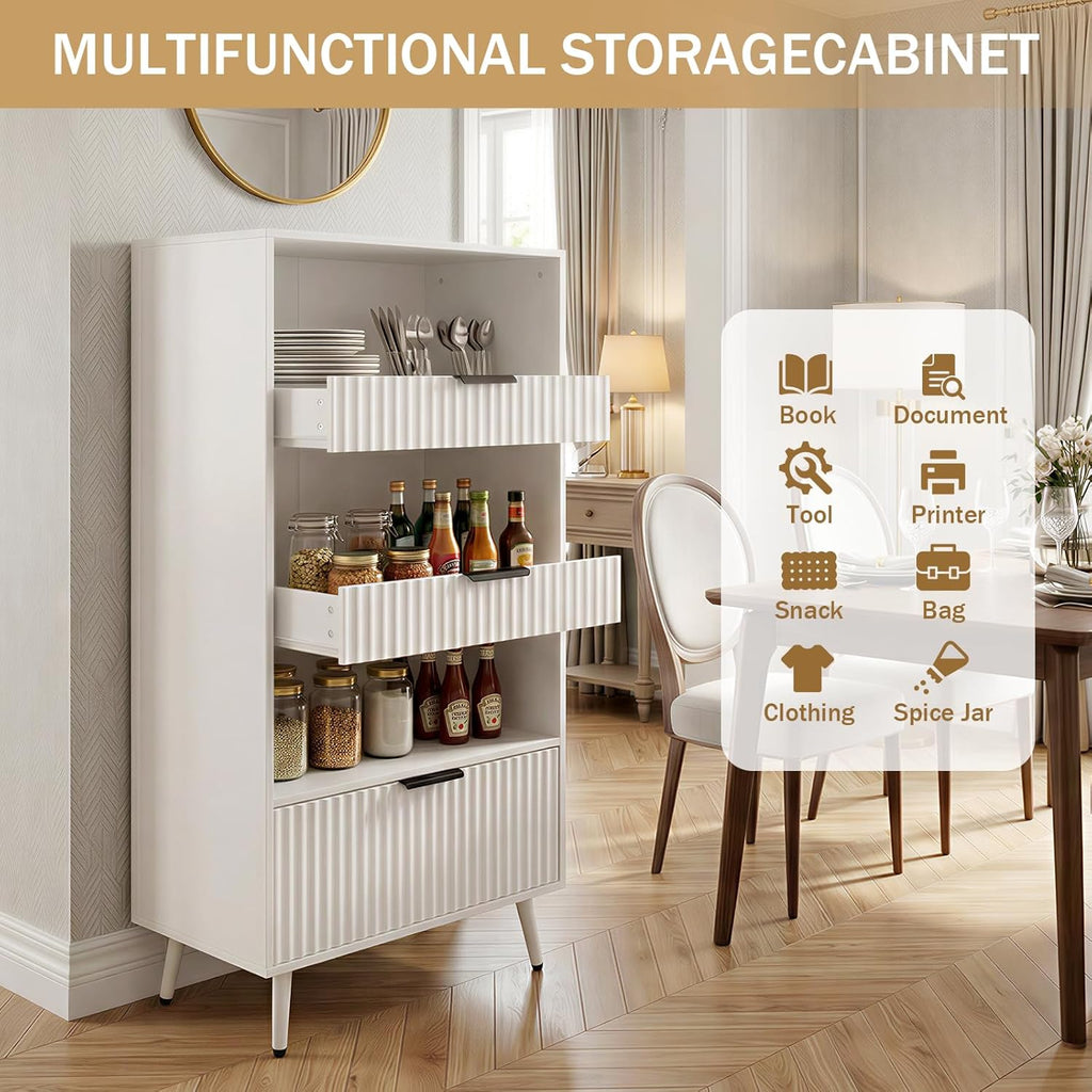 Foxemart White File Storage Cabinet & 4-Tier Multifunctional Storage, 51.1”Tall Storage Cabinet, Narrow Storage Cabinet for Home Office, Bathroom, Kitchen, Pantry, Living Room, Bedroom