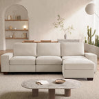 TEKAMON 100" Modular Sectional Sofa with Seats Storage, L Shaped Couch with Movable Ottoman for Living Room, Couch with Chaise, Solid Wood Frame, Spring Cushions, USB Port, Removable Covers, Beige | Seats Storage, Movable Ottoman, Flexible ModularSof