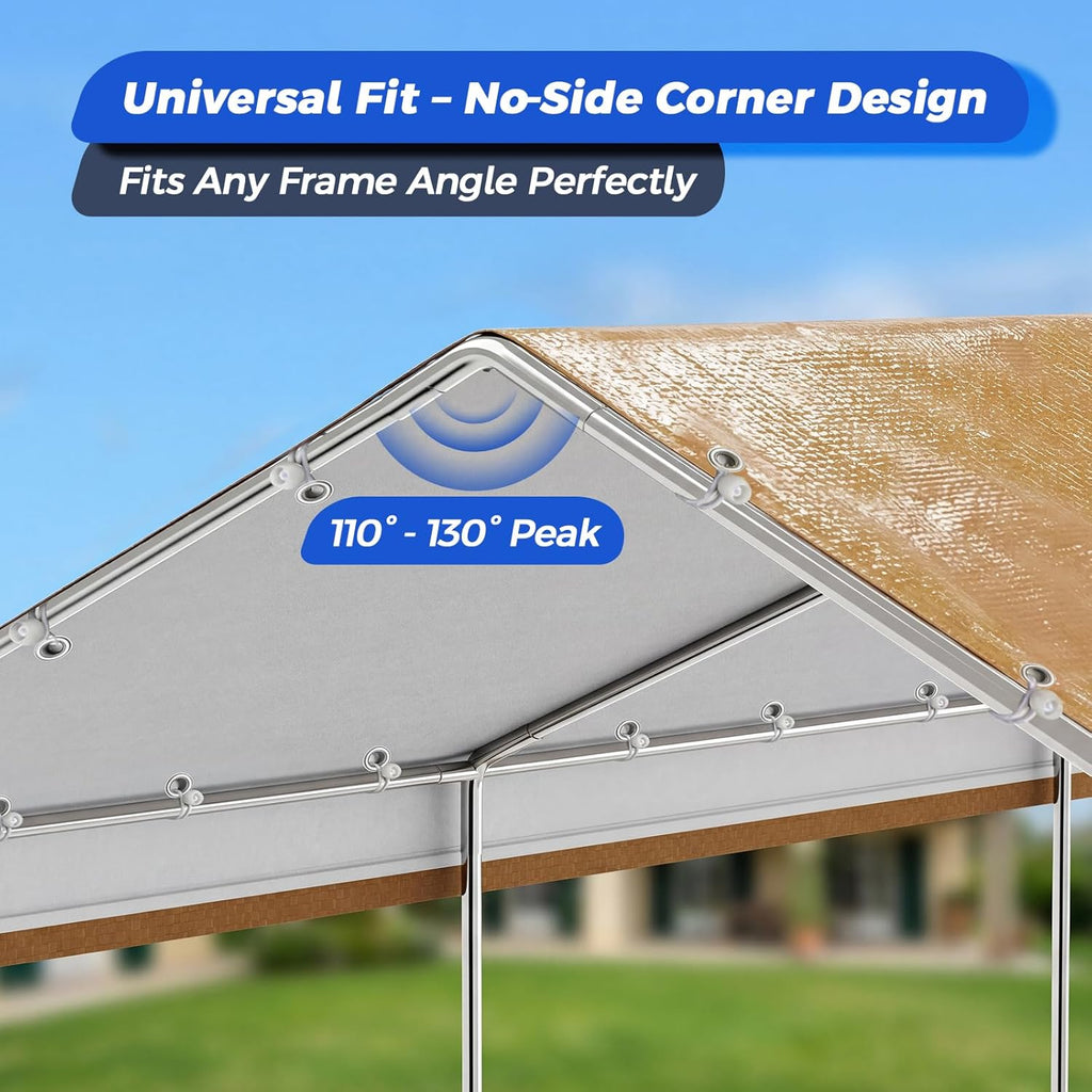 13x20 FT Carport Canopy Replacement Cover, Heavy Duty Car Garage Top Tent Shelter Tarp, Waterproof & UV Protected, Easy Installation with Ball Bungees, Beige (Frame Not Included)
