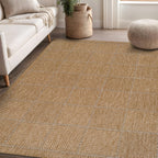 Beverly Rug Easy Jute Checkered Squared Rug 9x12 Washable Large Indoor Outdoor Area Rugs for Living Dining Room Patio Office Stain Resistant Non Shedding Casual Indoor Outside Carpet 9 x 12 Natural