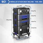 4 Tier Stackable Rolling Tool Box with Wheels | Modular Tool Organizer Box Storage System | Portable Tool Box with Drawers | Tough and Durable | for Garage Storage | Home Repairs | Professional Work